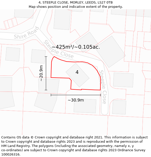 4, STEEPLE CLOSE, MORLEY, LEEDS, LS27 0TB: Plot and title map