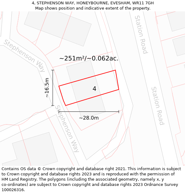 4, STEPHENSON WAY, HONEYBOURNE, EVESHAM, WR11 7GH: Plot and title map