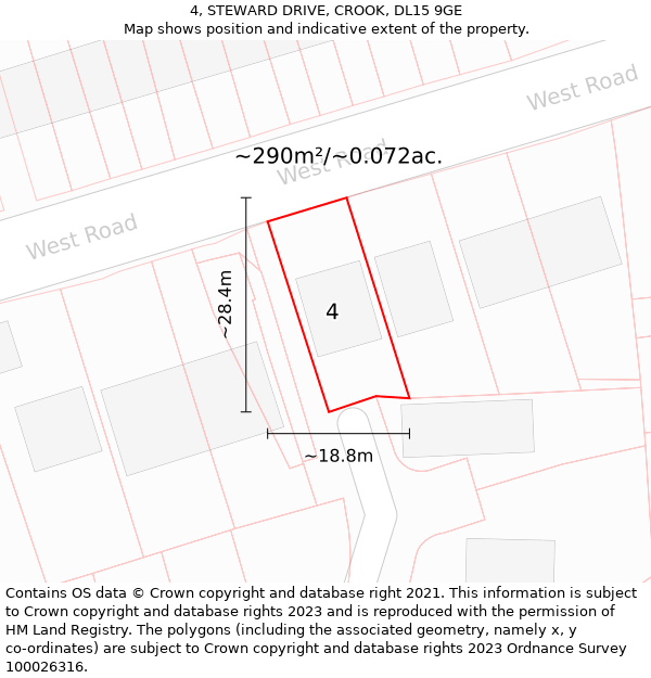4, STEWARD DRIVE, CROOK, DL15 9GE: Plot and title map