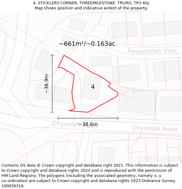 4, STICKLERS CORNER, THREEMILESTONE, TRURO, TR3 6GJ: Plot and title map