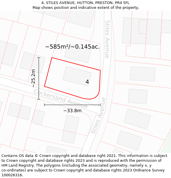 4, STILES AVENUE, HUTTON, PRESTON, PR4 5FL: Plot and title map