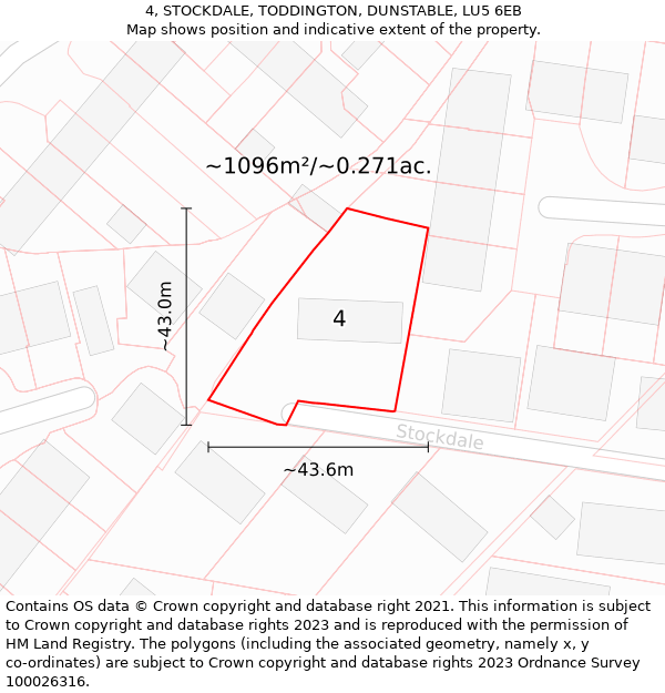 4, STOCKDALE, TODDINGTON, DUNSTABLE, LU5 6EB: Plot and title map