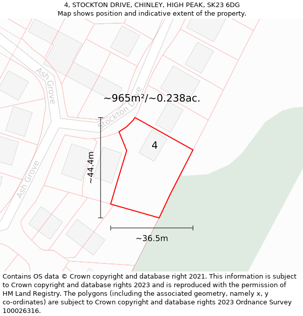 4, STOCKTON DRIVE, CHINLEY, HIGH PEAK, SK23 6DG: Plot and title map