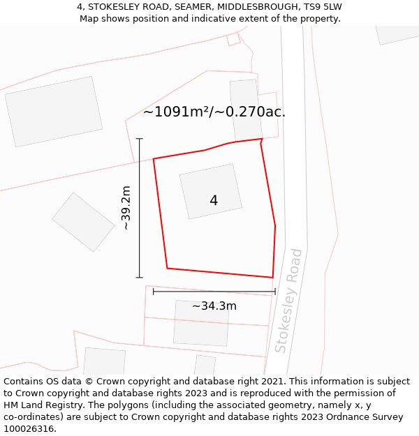 4, STOKESLEY ROAD, SEAMER, MIDDLESBROUGH, TS9 5LW: Plot and title map