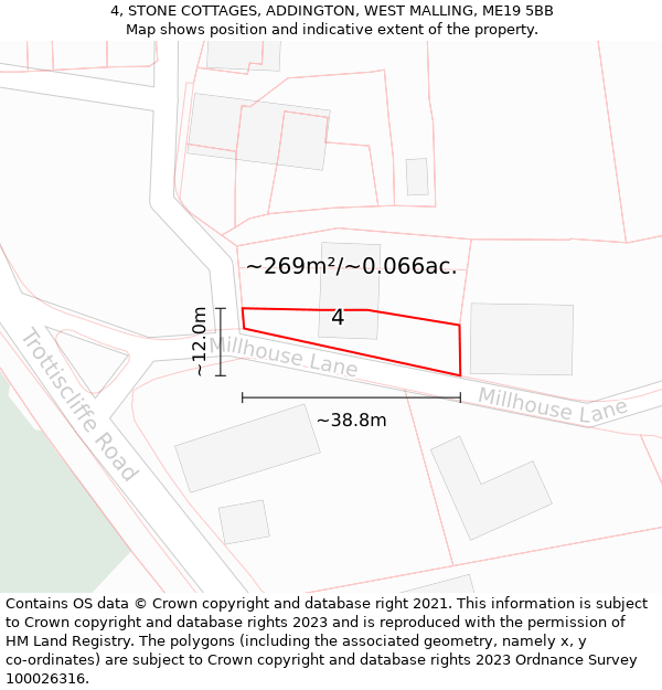 4, STONE COTTAGES, ADDINGTON, WEST MALLING, ME19 5BB: Plot and title map