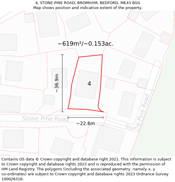 4, STONE PINE ROAD, BROMHAM, BEDFORD, MK43 8GG: Plot and title map