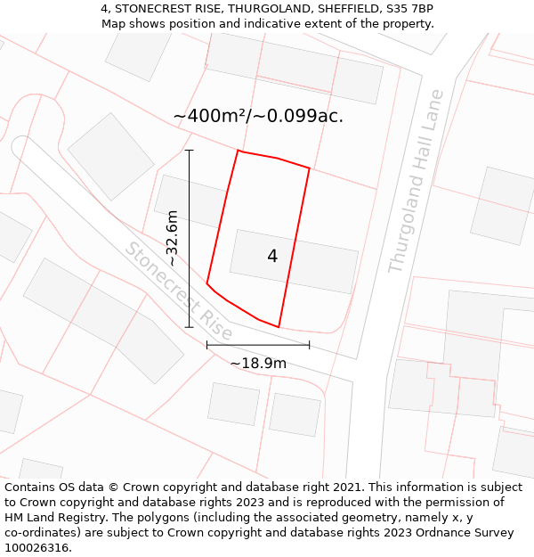 4, STONECREST RISE, THURGOLAND, SHEFFIELD, S35 7BP: Plot and title map