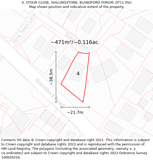 4, STOUR CLOSE, SHILLINGSTONE, BLANDFORD FORUM, DT11 0SU: Plot and title map