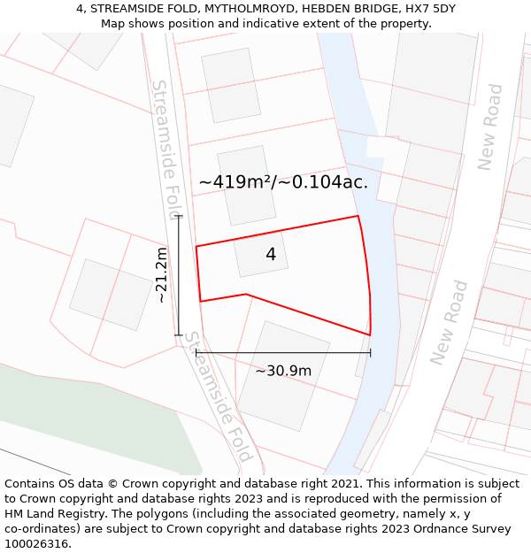 4, STREAMSIDE FOLD, MYTHOLMROYD, HEBDEN BRIDGE, HX7 5DY: Plot and title map