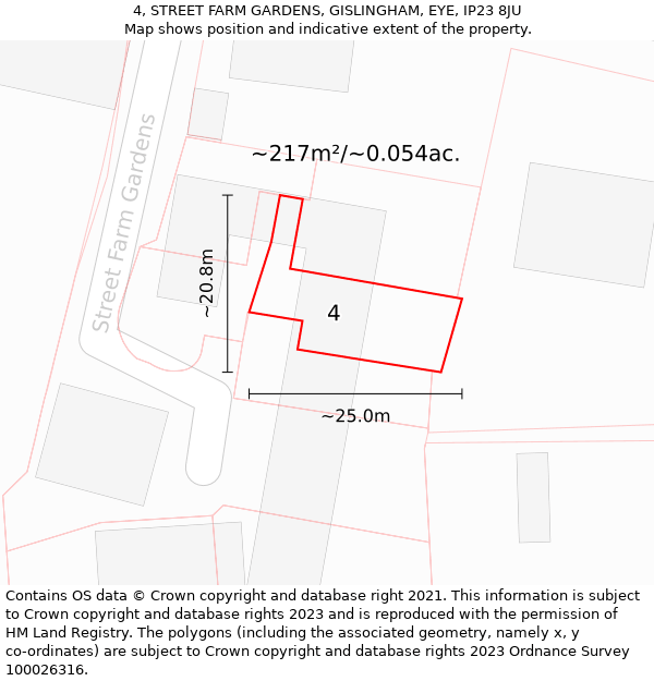 4, STREET FARM GARDENS, GISLINGHAM, EYE, IP23 8JU: Plot and title map