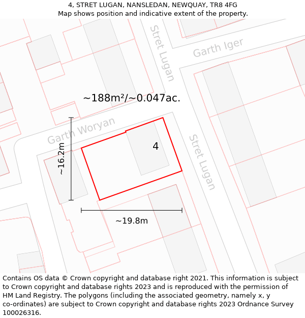 4, STRET LUGAN, NANSLEDAN, NEWQUAY, TR8 4FG: Plot and title map