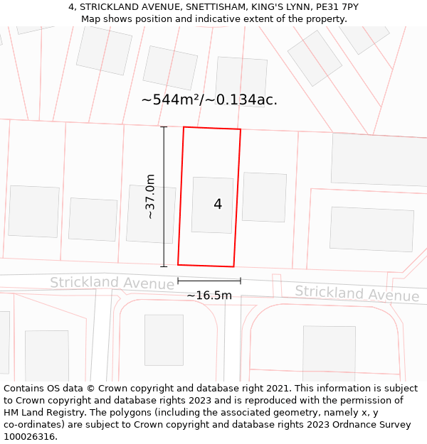 4, STRICKLAND AVENUE, SNETTISHAM, KING'S LYNN, PE31 7PY: Plot and title map