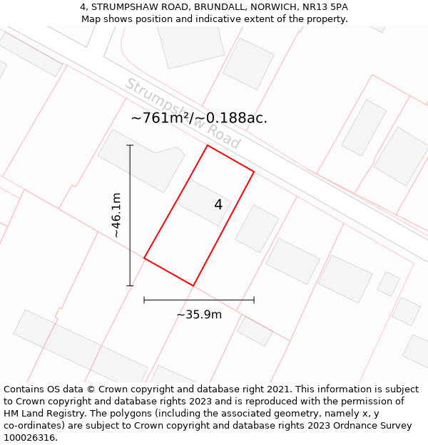 4, STRUMPSHAW ROAD, BRUNDALL, NORWICH, NR13 5PA: Plot and title map