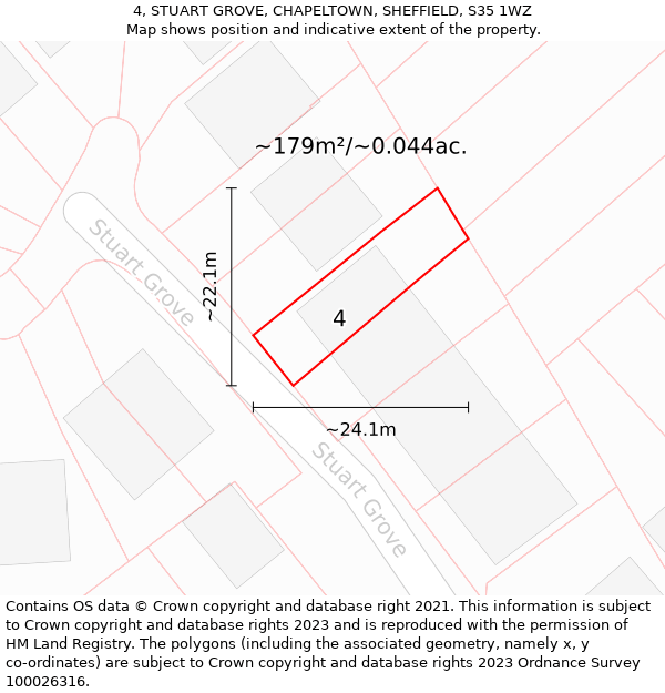 4, STUART GROVE, CHAPELTOWN, SHEFFIELD, S35 1WZ: Plot and title map