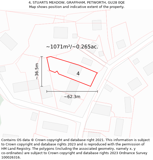 4, STUARTS MEADOW, GRAFFHAM, PETWORTH, GU28 0QE: Plot and title map