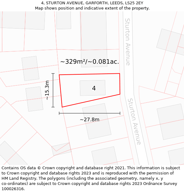 4, STURTON AVENUE, GARFORTH, LEEDS, LS25 2EY: Plot and title map