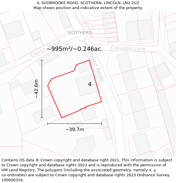 4, SUDBROOKE ROAD, SCOTHERN, LINCOLN, LN2 2UZ: Plot and title map