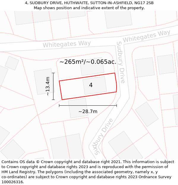 4, SUDBURY DRIVE, HUTHWAITE, SUTTON-IN-ASHFIELD, NG17 2SB: Plot and title map