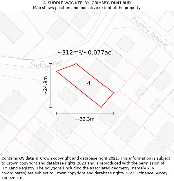 4, SUDDLE WAY, KEELBY, GRIMSBY, DN41 8HD: Plot and title map