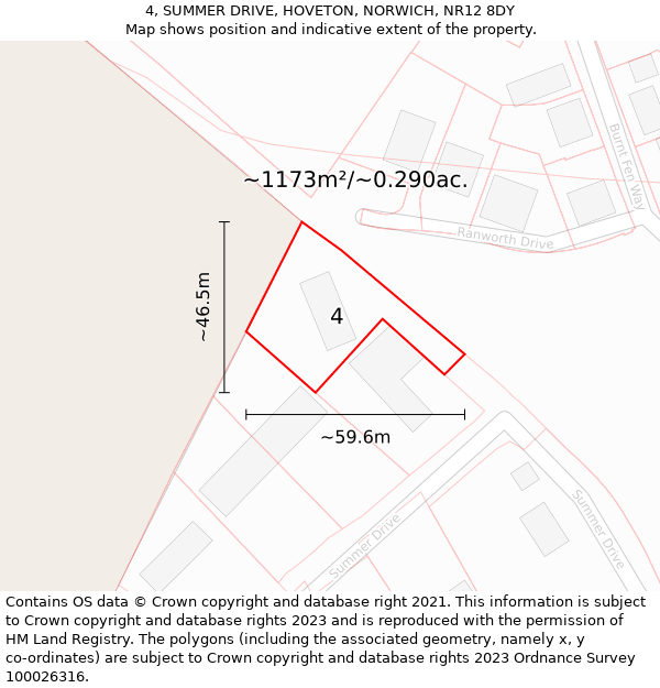 4, SUMMER DRIVE, HOVETON, NORWICH, NR12 8DY: Plot and title map