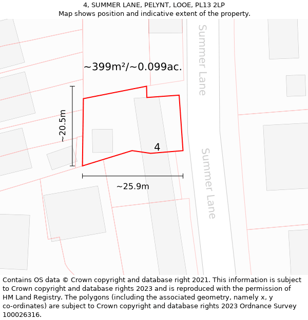 4, SUMMER LANE, PELYNT, LOOE, PL13 2LP: Plot and title map