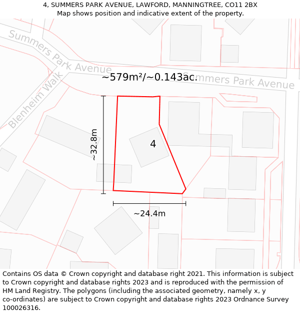 4, SUMMERS PARK AVENUE, LAWFORD, MANNINGTREE, CO11 2BX: Plot and title map