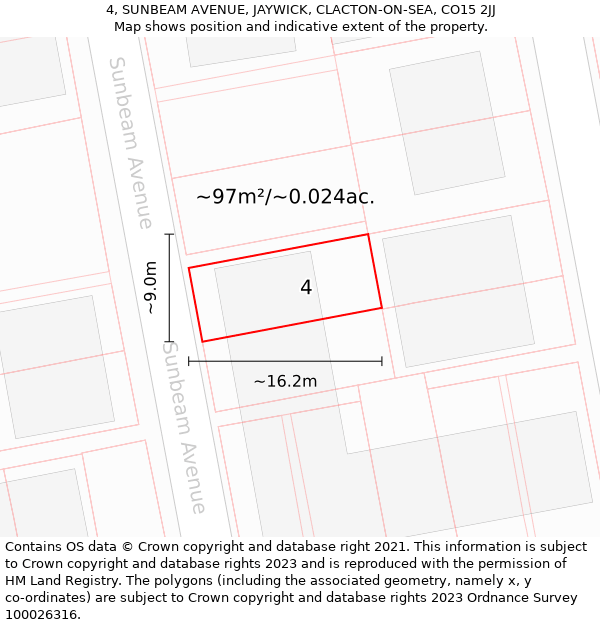 4, SUNBEAM AVENUE, JAYWICK, CLACTON-ON-SEA, CO15 2JJ: Plot and title map