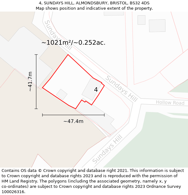 4, SUNDAYS HILL, ALMONDSBURY, BRISTOL, BS32 4DS: Plot and title map