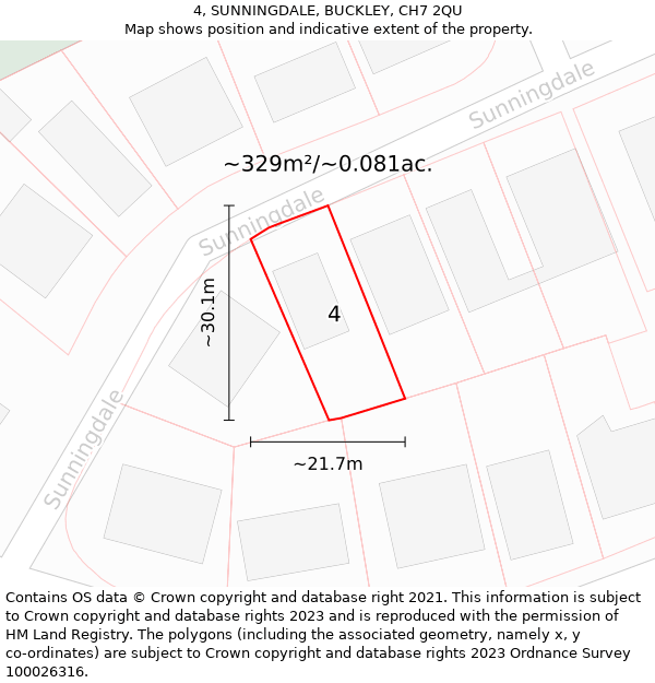 4, SUNNINGDALE, BUCKLEY, CH7 2QU: Plot and title map