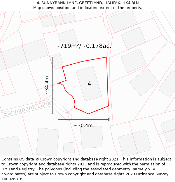 4, SUNNYBANK LANE, GREETLAND, HALIFAX, HX4 8LN: Plot and title map