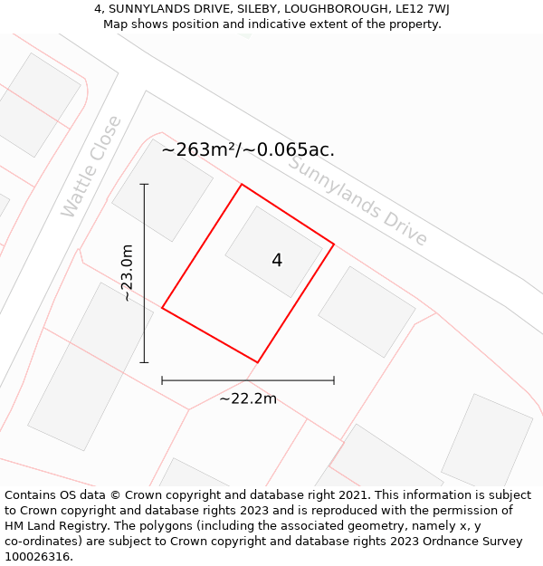 4, SUNNYLANDS DRIVE, SILEBY, LOUGHBOROUGH, LE12 7WJ: Plot and title map