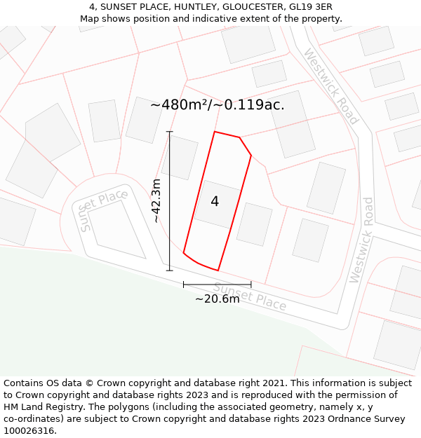 4, SUNSET PLACE, HUNTLEY, GLOUCESTER, GL19 3ER: Plot and title map