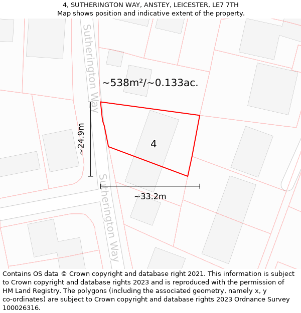 4, SUTHERINGTON WAY, ANSTEY, LEICESTER, LE7 7TH: Plot and title map