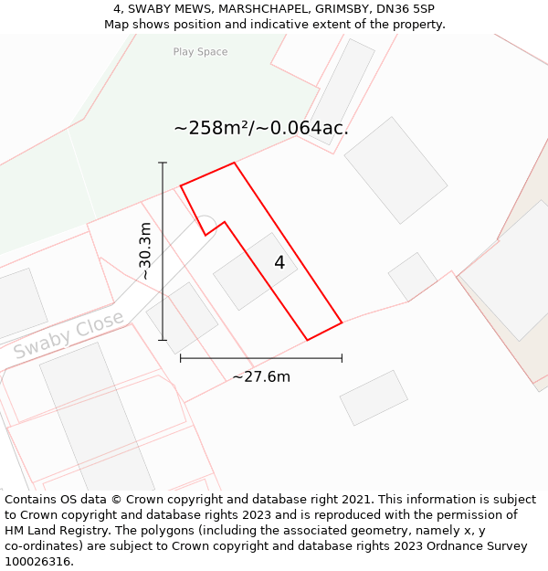 4, SWABY MEWS, MARSHCHAPEL, GRIMSBY, DN36 5SP: Plot and title map