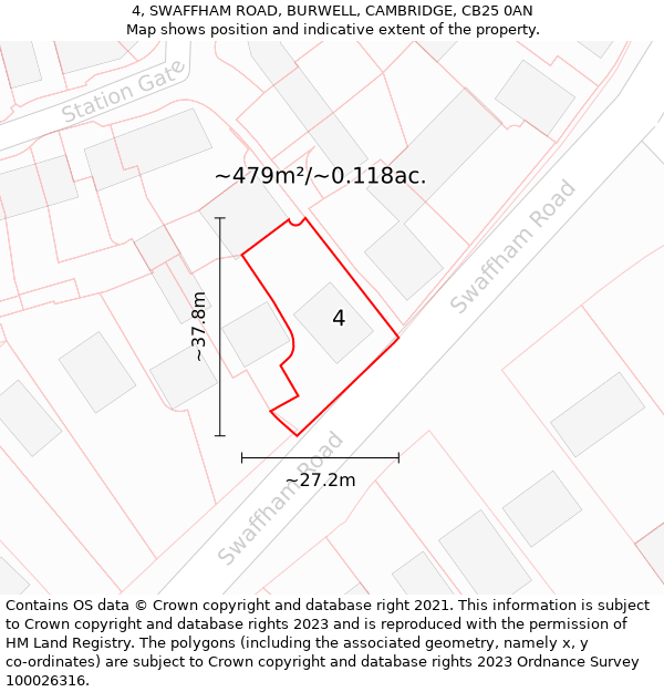 4, SWAFFHAM ROAD, BURWELL, CAMBRIDGE, CB25 0AN: Plot and title map