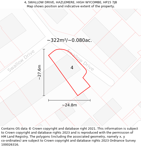 4, SWALLOW DRIVE, HAZLEMERE, HIGH WYCOMBE, HP15 7JB: Plot and title map