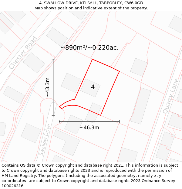 4, SWALLOW DRIVE, KELSALL, TARPORLEY, CW6 0GD: Plot and title map