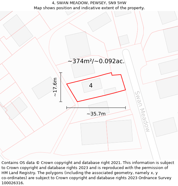 4, SWAN MEADOW, PEWSEY, SN9 5HW: Plot and title map