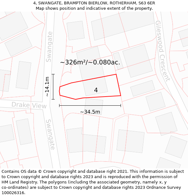 4, SWANGATE, BRAMPTON BIERLOW, ROTHERHAM, S63 6ER: Plot and title map