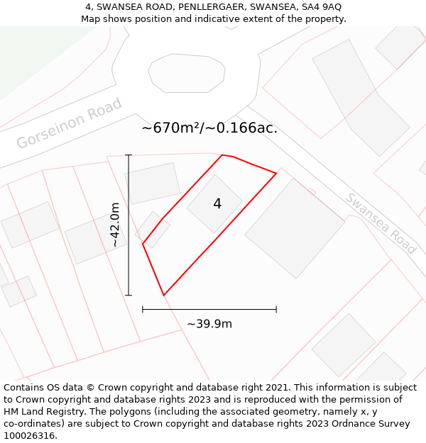 4, SWANSEA ROAD, PENLLERGAER, SWANSEA, SA4 9AQ: Plot and title map