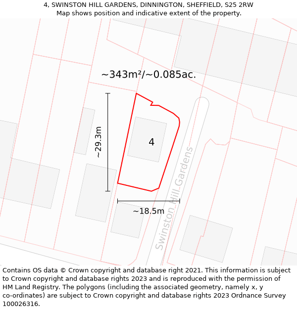 4, SWINSTON HILL GARDENS, DINNINGTON, SHEFFIELD, S25 2RW: Plot and title map