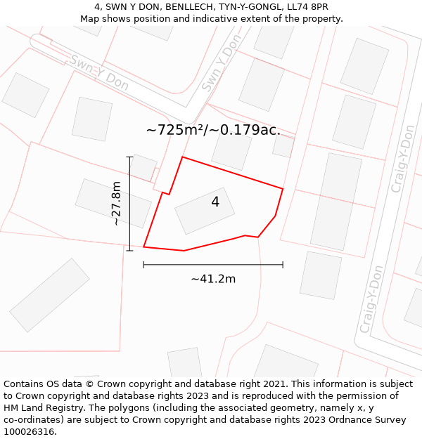 4, SWN Y DON, BENLLECH, TYN-Y-GONGL, LL74 8PR: Plot and title map