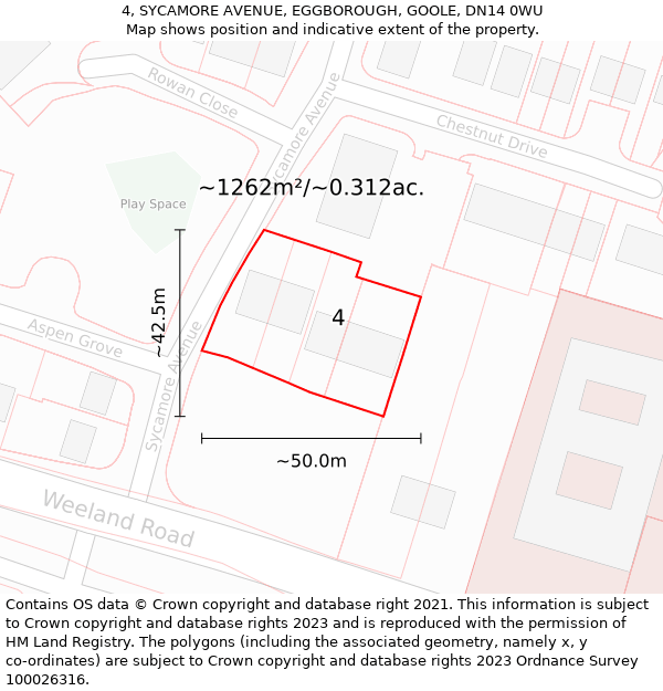 4, SYCAMORE AVENUE, EGGBOROUGH, GOOLE, DN14 0WU: Plot and title map