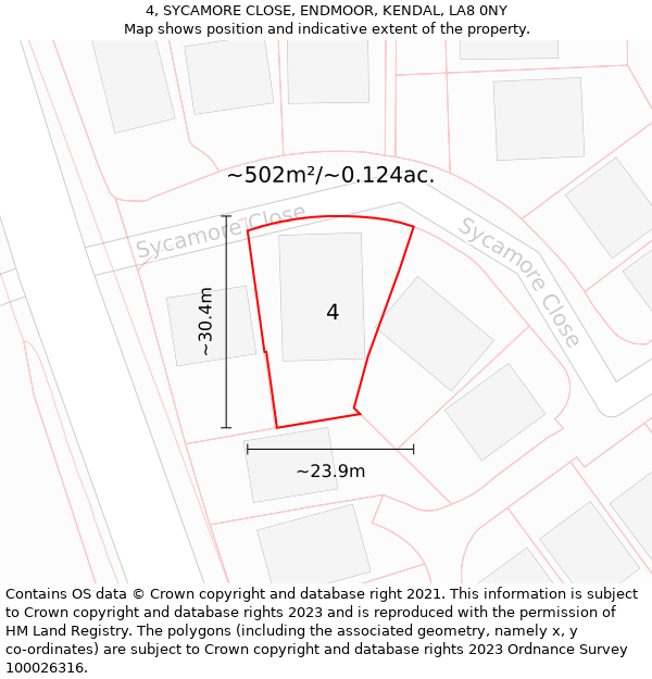 4, SYCAMORE CLOSE, ENDMOOR, KENDAL, LA8 0NY: Plot and title map