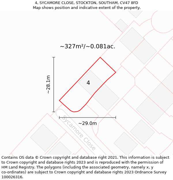 4, SYCAMORE CLOSE, STOCKTON, SOUTHAM, CV47 8FD: Plot and title map