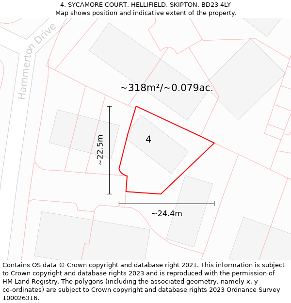 4, SYCAMORE COURT, HELLIFIELD, SKIPTON, BD23 4LY: Plot and title map