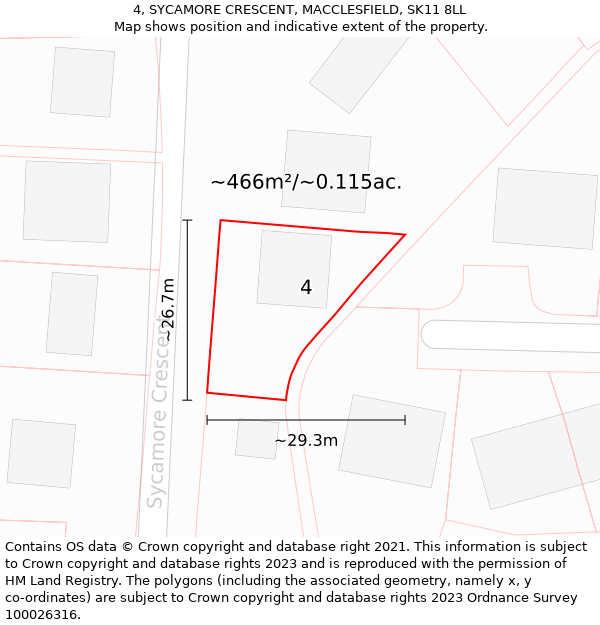 4, SYCAMORE CRESCENT, MACCLESFIELD, SK11 8LL: Plot and title map