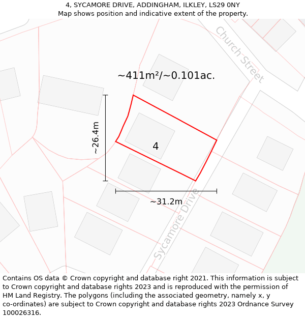 4, SYCAMORE DRIVE, ADDINGHAM, ILKLEY, LS29 0NY: Plot and title map