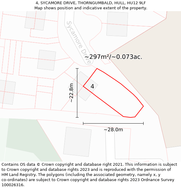 4, SYCAMORE DRIVE, THORNGUMBALD, HULL, HU12 9LF: Plot and title map