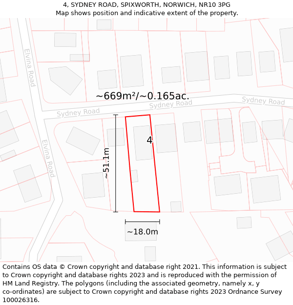 4, SYDNEY ROAD, SPIXWORTH, NORWICH, NR10 3PG: Plot and title map